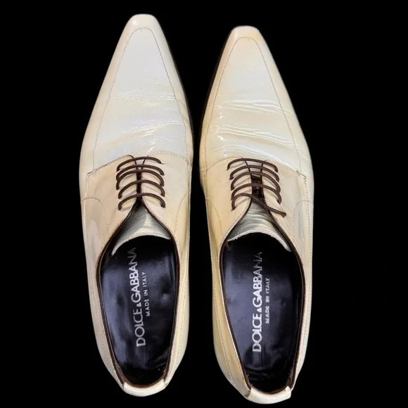 ?Dolce & Gabbana?Leather‎ Lace ups Made in Italy Cream  display picture 3